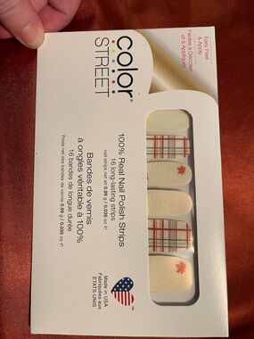 Color Street Cream Nail Strips with Red & Navy Plaid